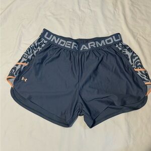 Under Armour Navy Athletic Shorts with Side Panels and Coral Trim